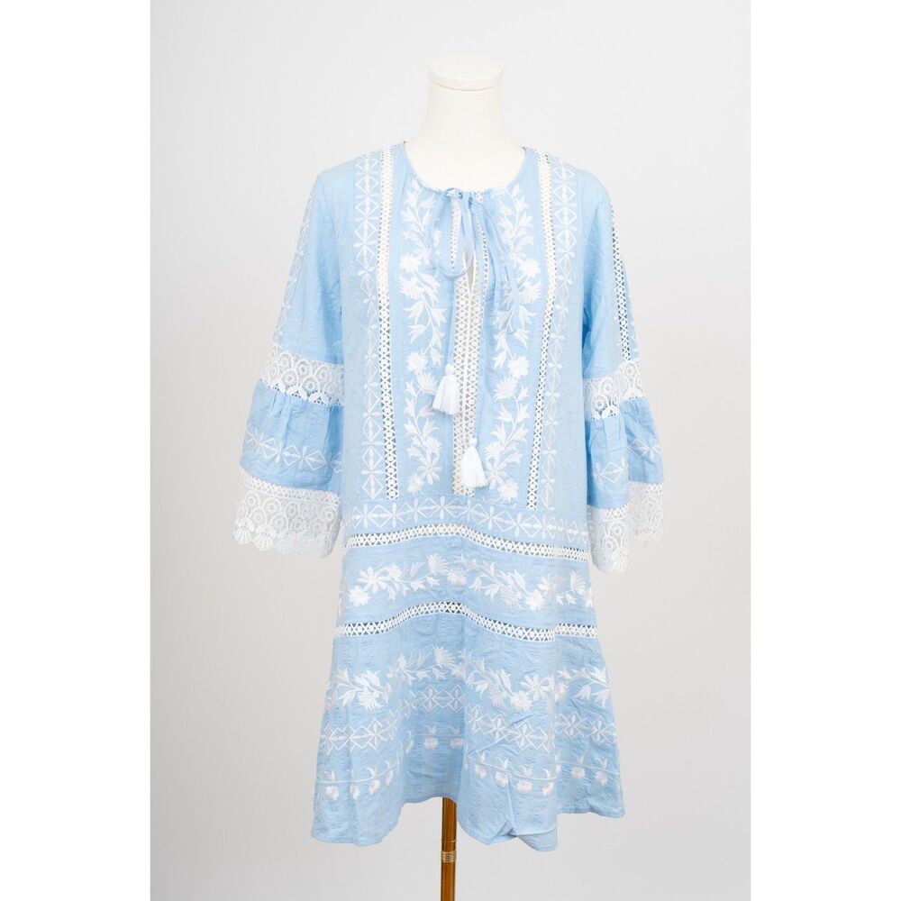 Jill Embroidered Dress Light Blue Lace Detail Size S